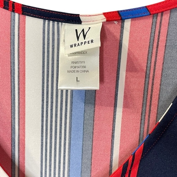 Wrapper Multicolor Striped Dress size L. Ribbon sash, Stretchy, July 4th - Picture 6 of 10